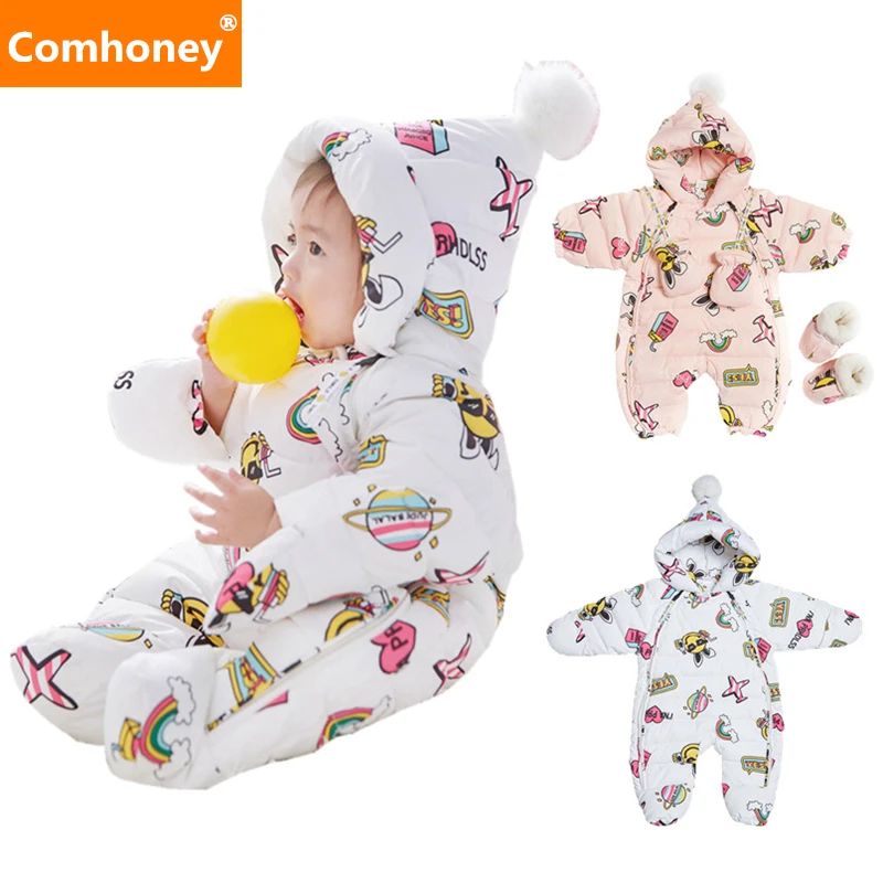 20 Baby Rompers Set Funny Print Winter Boys Girls Jumpsuits White Duck