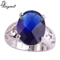 lingmei Vintage Rings Wedding Engagement Women Rings Sapphire Quartz Silver Ring Size 7  8 9 10 Top Selling Jewelry Wholesale
