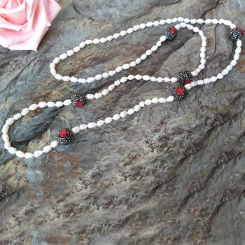 

3pcs Strands Natural Pearl Pave Crystal Rhinestone Necklace, with Natural coral Beaded Druzy Jewelry Charm Necklace ,NK139