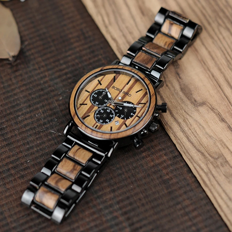 Zegarek męski drewniany na bransolecie Bobo Bird Logos 10 Zegarek drewniany Bobo Bird Logos 9