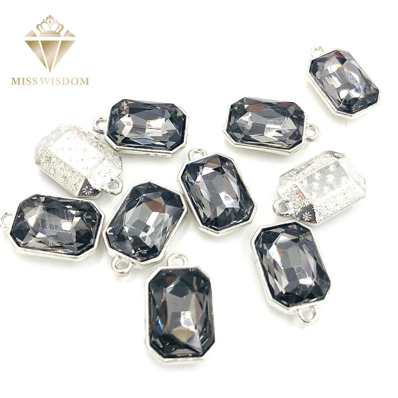 

10X14mm Gray sew on rhinestones Rectangular Octagon alloy single hole glass pendant diy jewelry/earrings/ornaments accessories