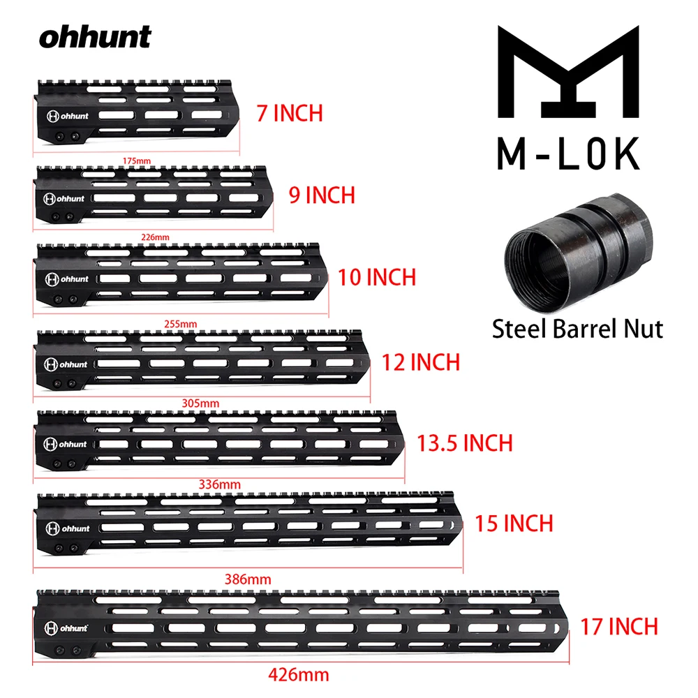 Ohhunt 7 &quot9&quot 10 &quot12&quot 13 5 &quot15&quot 17 &quotAR15 свободном M-LOK ствольная накладка Пикатинни