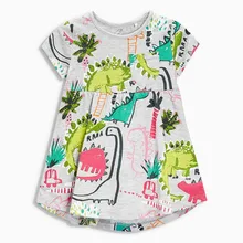 1-6Y cotton children girls dress baby girl dinosaur dress Round collar summer dresses for girls party dress girl dinosaur print