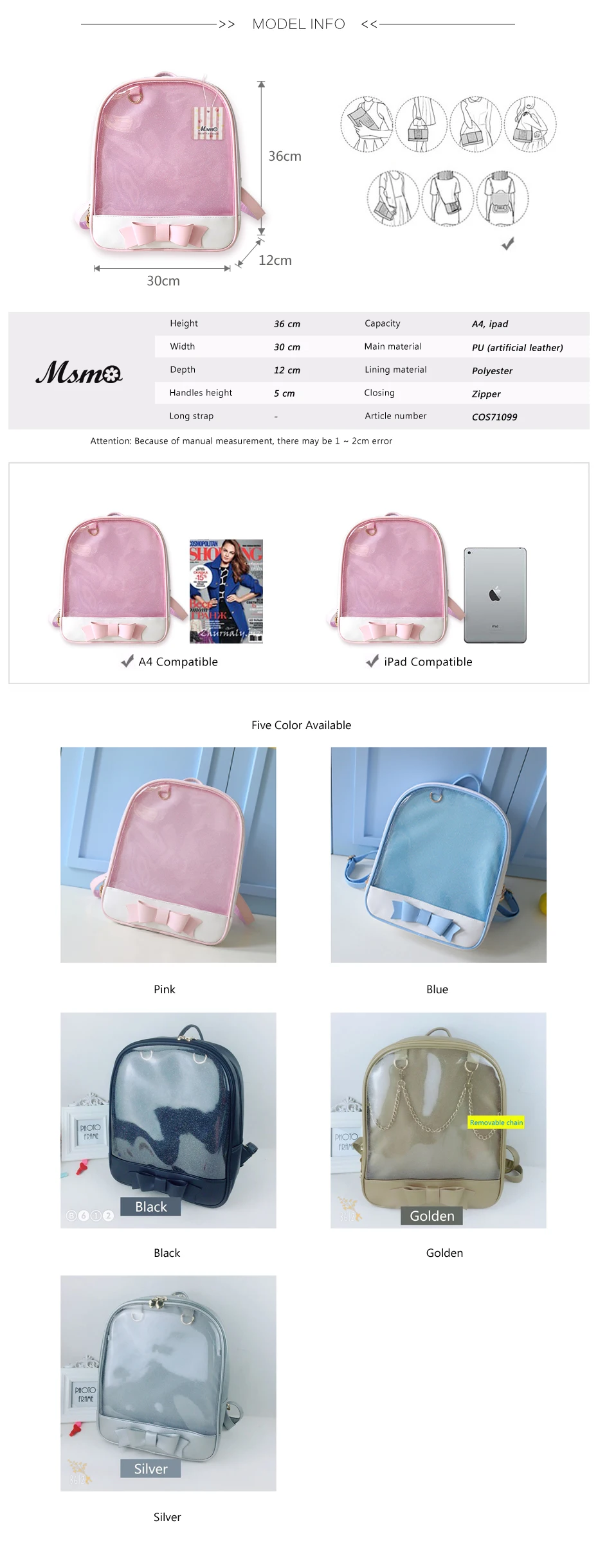 MSMO милый прозрачный бант рюкзак Ita сумка Harajuku школьные сумки для девочек-подростков Детский Рюкзак Kawaii Itabag