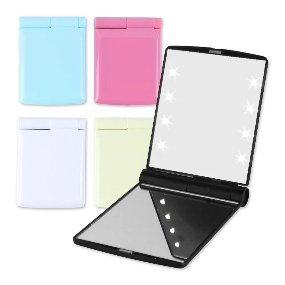 

8LED Folding Makeup Mirror Flexible Pocket Mirror with Light Cosmetic Hand Mirror Portable 2-Face Illuminated Makeup Tools BE793