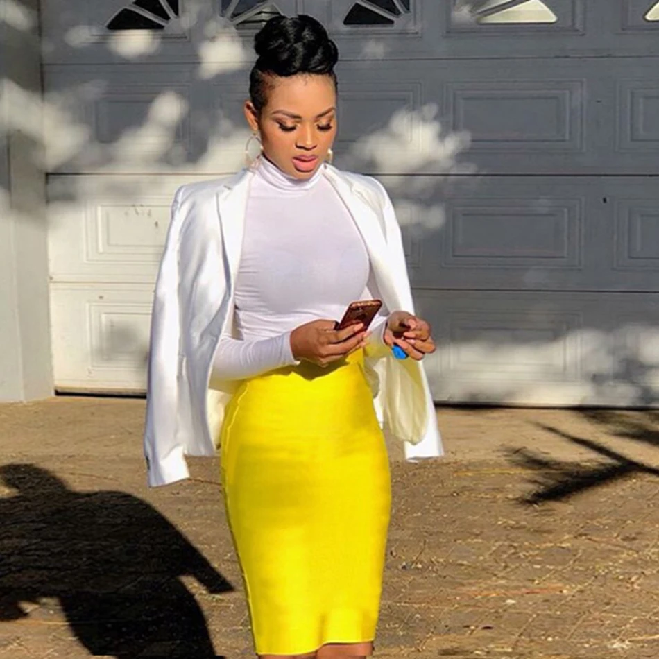 2019-new-white-yellow-sexy-girl-wild-Bodycon-women-s-Midi-knee-height-hl-office-pencil