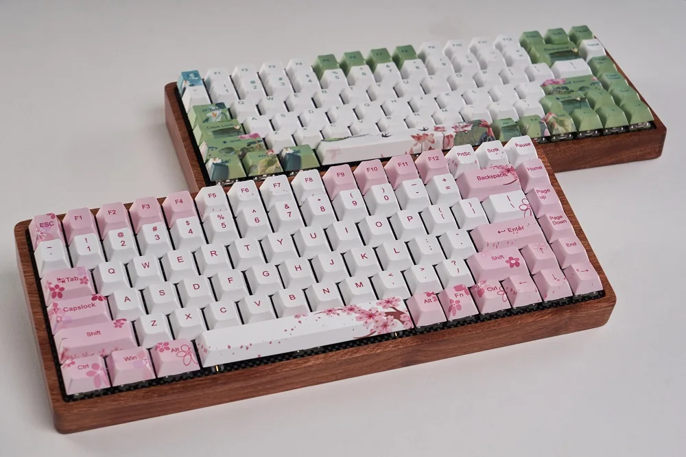 Gk84 механическая клавиатура 75% dye sub keycap Деревянный Пользовательский светильник rgb чернила paintingsakura lotus bluetooth 4,0 USB двойной режим