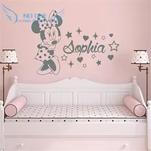 Minnie criativo personalizado crianças nome do bebê adesivos de parede para quartos dos miúdos home decoração adesivos de parede