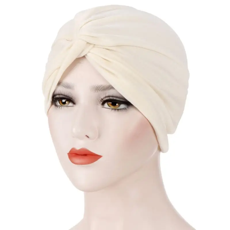 

Women Knot Twist Turban Headband Cap Pleated Ruched Stretchy Autumn Winter Warm Chemo Hat Hair Covering