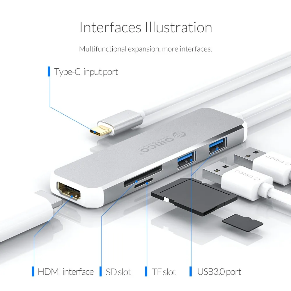 ORICO usb-хаб USB C до 3,0 концентратор HDMI VGA адаптер алюминиевый сплав USB разветвитель для MacBook samsung Galaxy S10 huawei mate 20 Pro