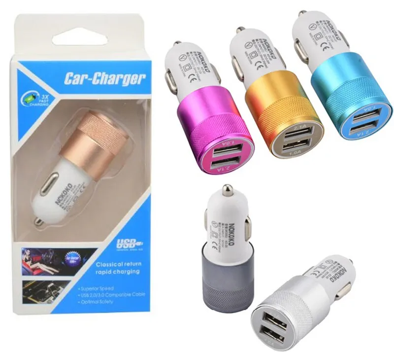 Buy With Retail Box Double USB Car Charger Metal Flat