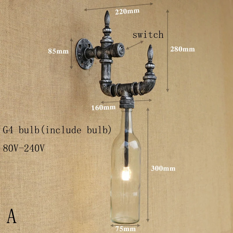 Новый Дизайн Винтаж Лофт G4 лампы бра бутылки абажур с коммутатором для гостиной спальня ресторан Bar 220 В