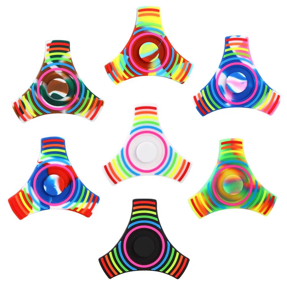 EDC Fidget Spinner Rainbow Tri Spiner Toys Hand Spinner Silicone ADHD Adult Stress Relief Toys Action