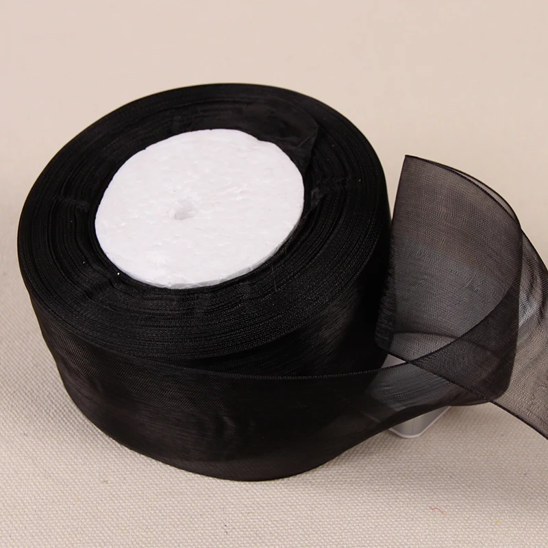 

12/15/20/25/40/50mm Black Transparent Organza Ribbons DIY Crafts Fabric Wedding Birthday Party Decoration Gift Wrapping Ribbons
