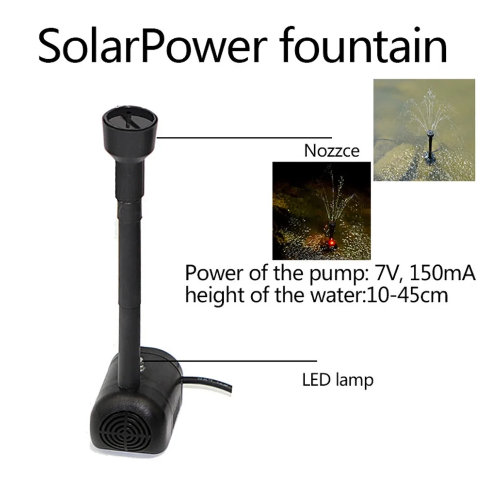 

7V 1.2W LED Light Solar Panel Water Pump Kit Pool Garden Pond Submersible Solar Powered Fountain With built-in battery