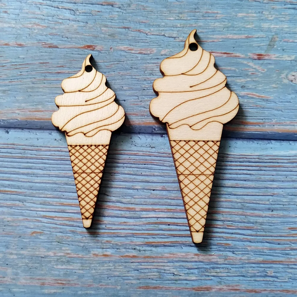 

10pcs Laser Cut Unfinished Wooden Ice Cream Home Wall Kids Birthday Tree Food Decor Garden Plant Decorations DIY Craft Scrapbook