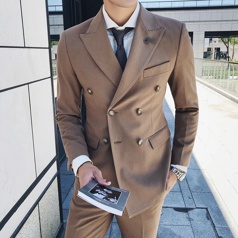 Двубортный пиджаки мужские 2018 серые masculino Slim Fit черный chaqueta hombre формальные