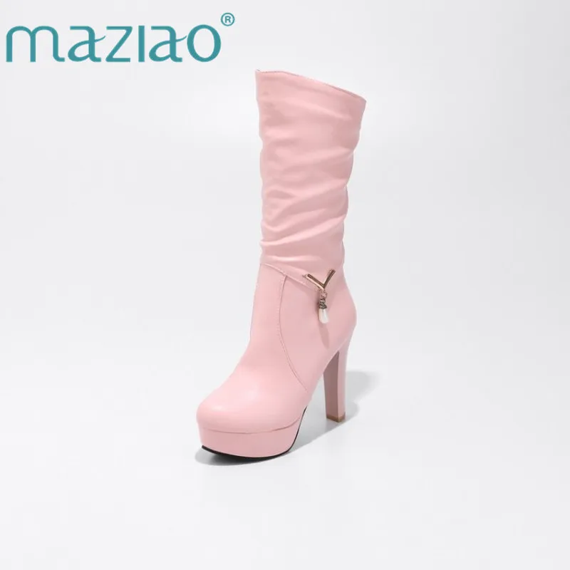 Женские сапоги до середины икры MAZIAO Белые Повседневные из мягкой искусственной