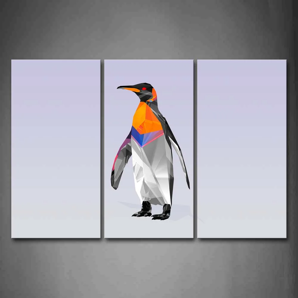 

Framed Wall Art Pictures Colorful Penguin Canvas Print Abstract Modern Posters With Wooden Frames For Living Room Decor