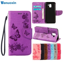 Кожаный чехол для coque samsung Galaxy J6 чехол Fundas для samsung J6 Plus чехол Бабочка Флип Бумажник телефон сумка оболочка