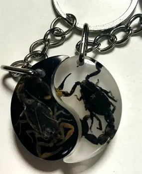 

free shipping YQTDMY 12 pcs newest handmade black gold new scorpion black white back rock keychain