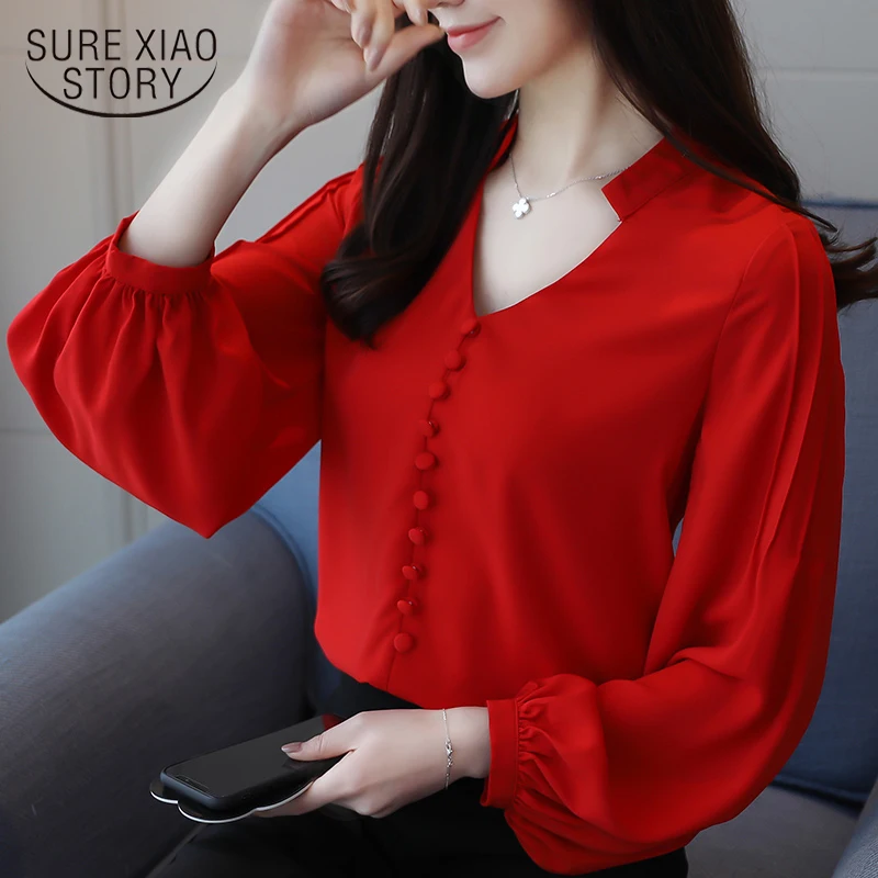 

new women tops solid office lady solid simple casual lady blouse shirt button long sleeved blouses 2018 women clothing 0603 30
