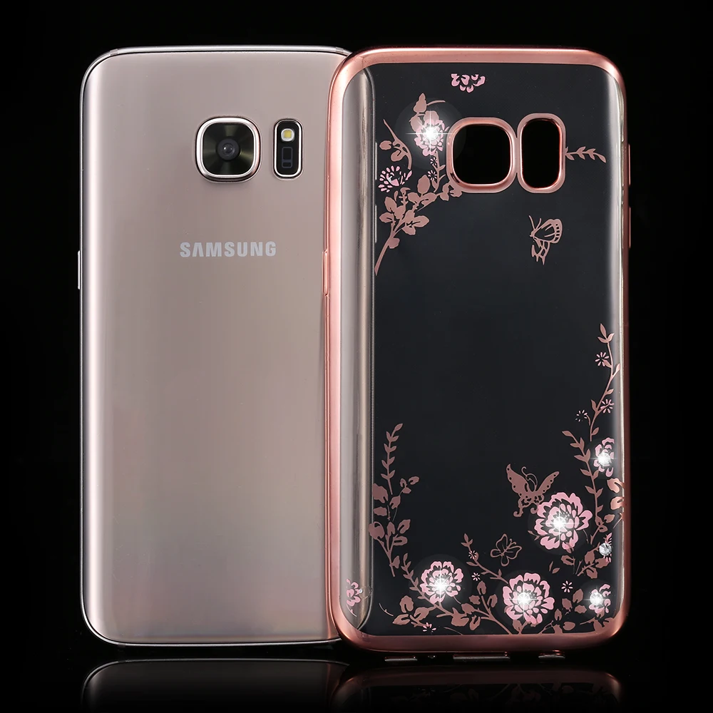 For Galaxy S7 Edge Flower Cover Rose Gold Plating Slim TPU ...