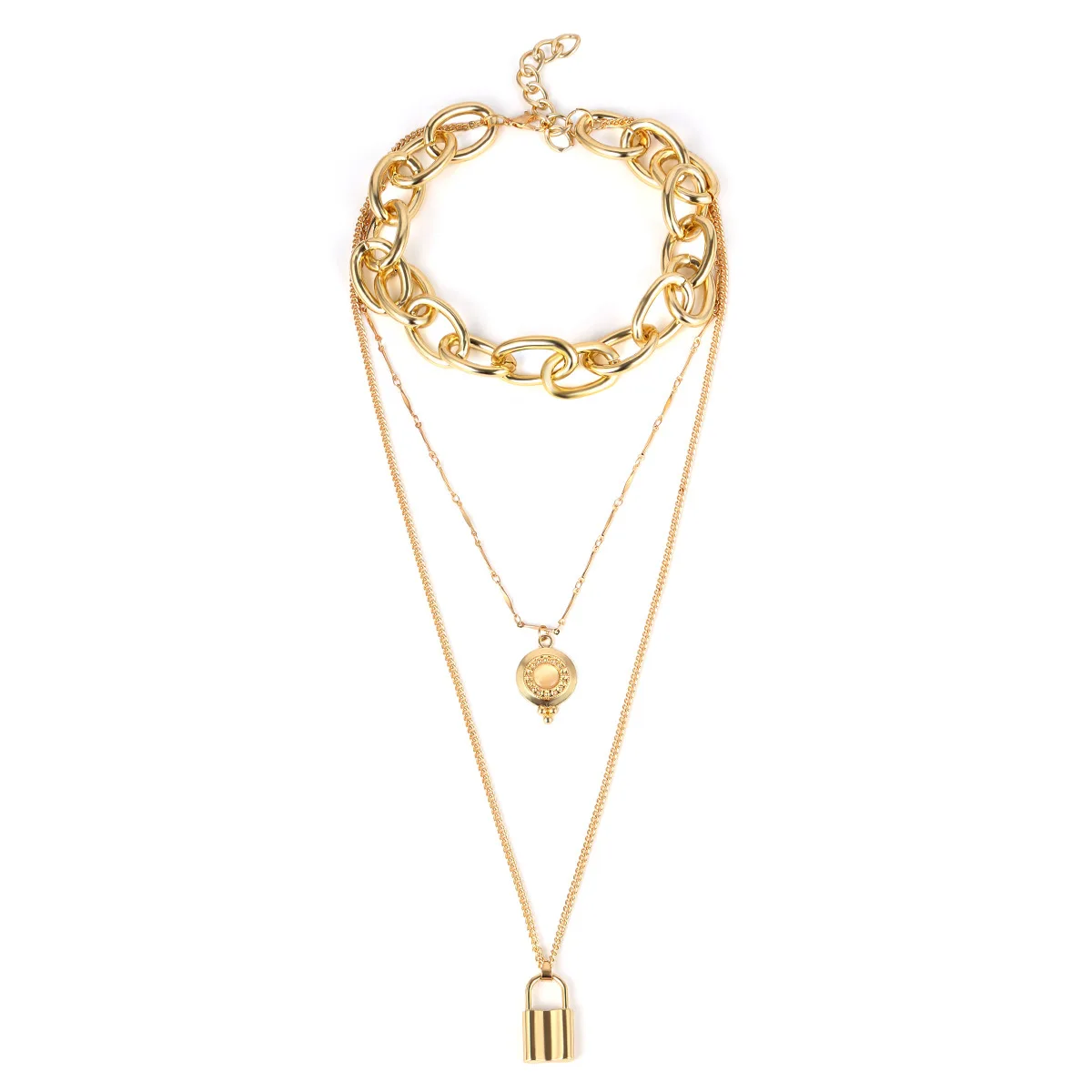 

New Fashion Simple Jewel Temperament Mix and Match Multi-element Personality Lock Multi-layer Chain Sweater Chain Female