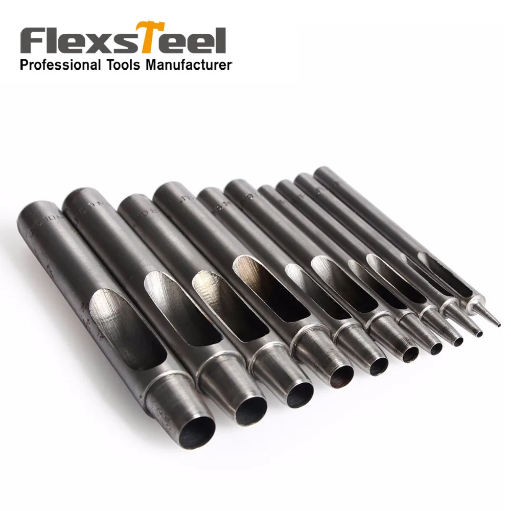 

10 Pieces Round Steel Hollow Hole Punch Set Leather Tool 1mm to 10mm for Leather Belt Watch Band Gasket Puncher Hole Maker