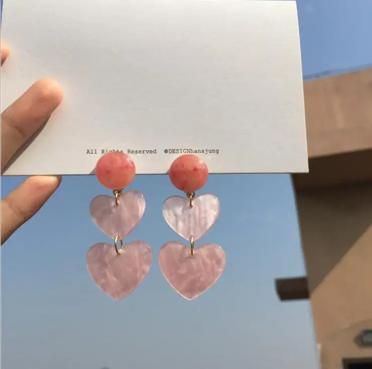 

613 Elegant Sweet Cute Heart Pink Minimalist Earrings Trendy Women Rhinestone Brincos Earrings Bijoux Jewelry Gift E5778