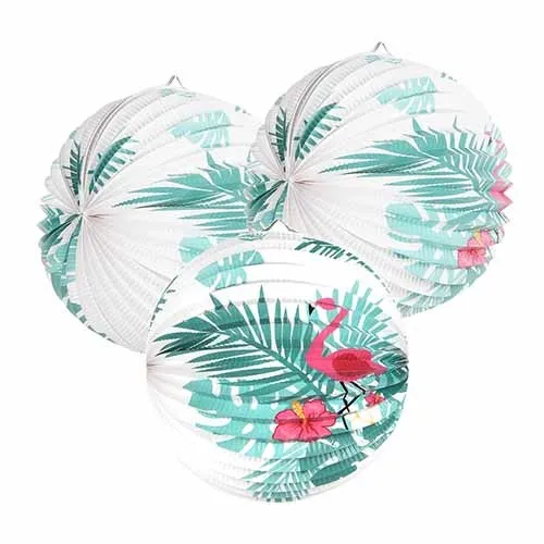 Фламинго украшения Гавайские вечерние 3 шт " аккордеонные бумажные фонари с пальмовыми листьями для Луау бассейна тропические летние вечеринки - Цвет: Style 2