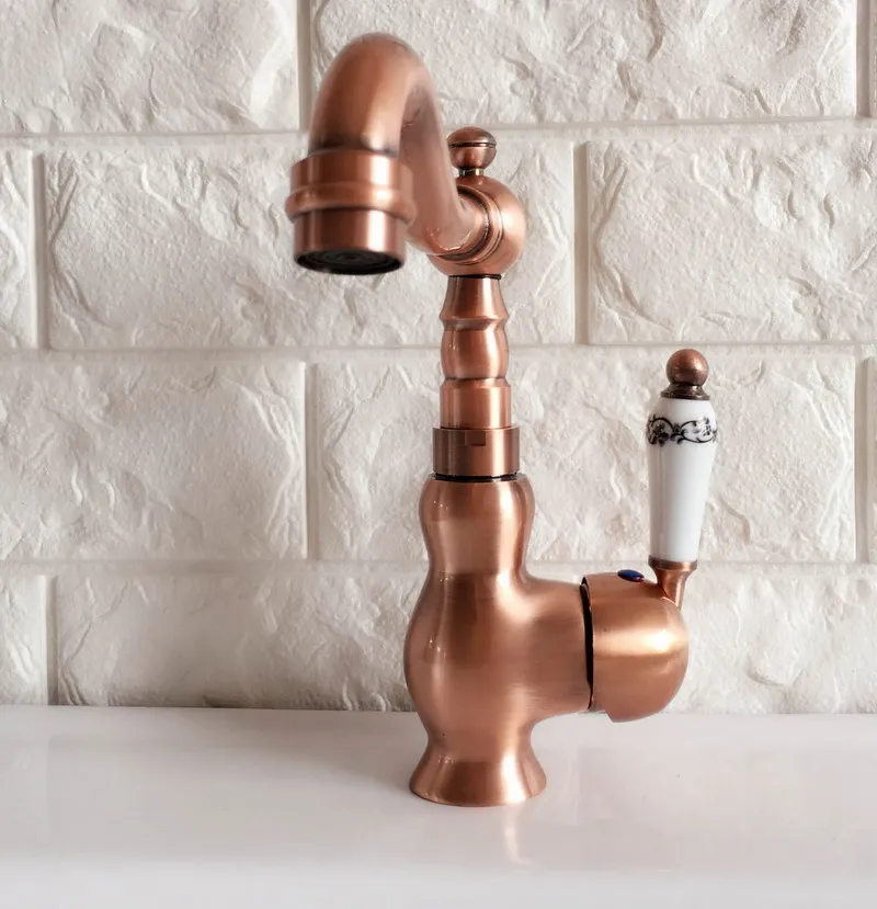 Swivel Spout Water Tap Antique Red Copper Single Handle Single Hole Kitchen Sink & Bathroom Faucet Basin Mixer Tap anf403