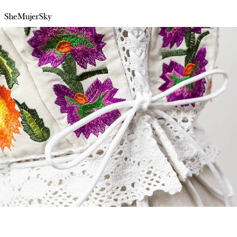 Цветочный укороченный топ с вышивкой женские летние топы бандажные Обрезанные с открытой спиной одежда