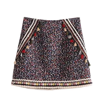 

Faldas Mujer Hot Sale New Cotton Skirts Womens 2018 Spring Woollen Fabric Color Line Skirt High Waist Tassel Package Hip Female