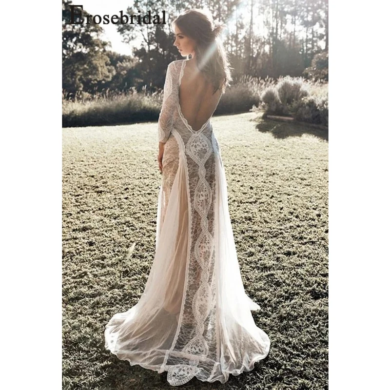 Женское свадебное платье с длинным рукавом Erosebridal кружевное в стиле бохо