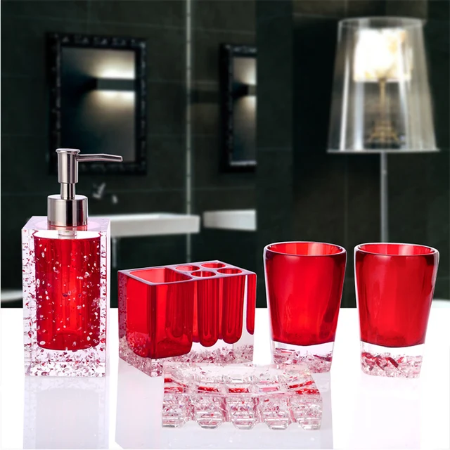 crystal Bathroom Accessory Set Toothbrush holder Lotion bottle 5PCS
