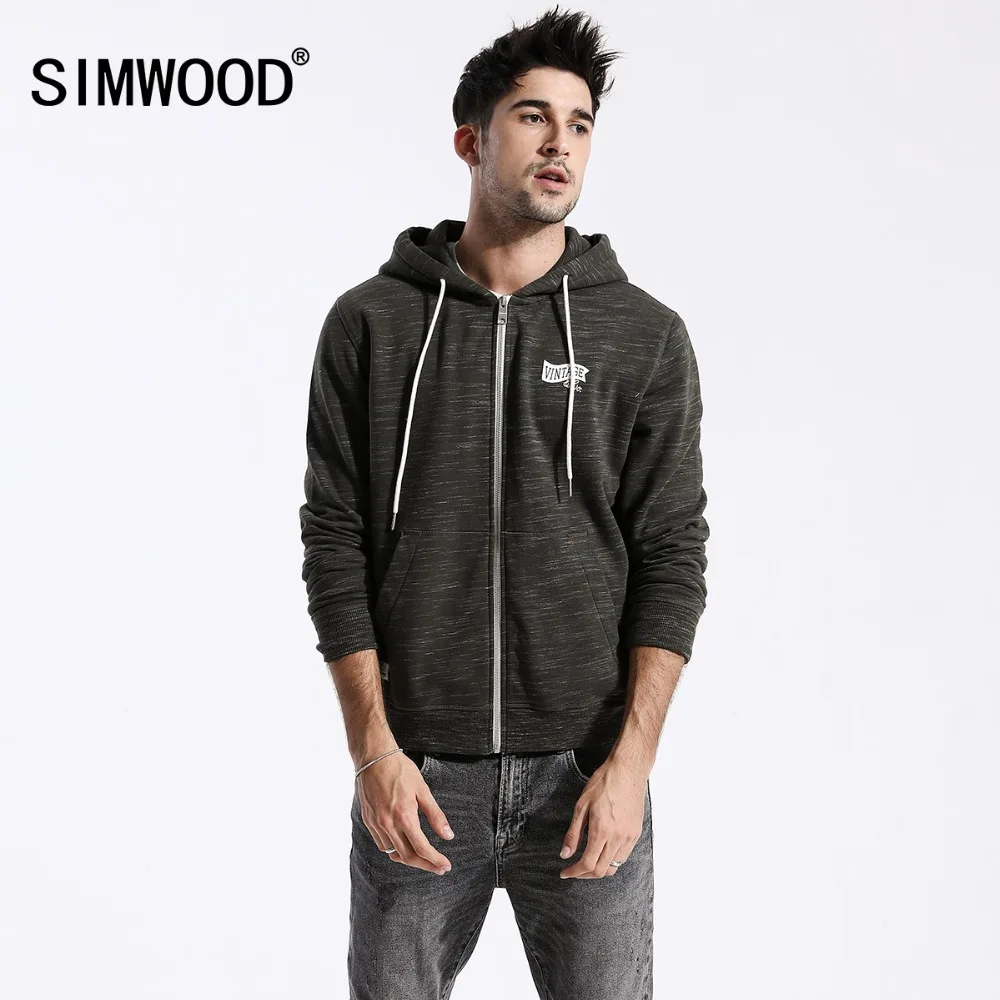 Мужское худи на молнии SIMWOOD меланжевый спортивный свитшот в стиле хип хоп с
