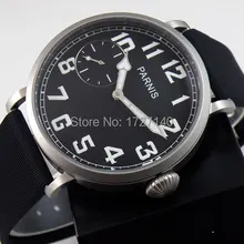 46 мм parnis световой черный циферблат 6497 с ручным заводом каучуковый ремешок мужские часы P44