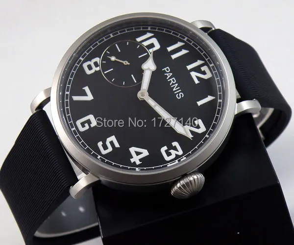 

46mm parnis luminous black dial 6497 hand winding rubber strap mens watch P44