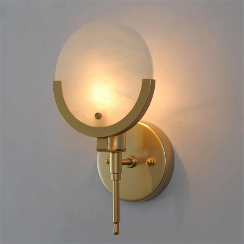 

Jaxlong Round Marble Golden Wall Bedroom Hallways Decoration Creative Bedside Lamp American Minimalist Corridor Small Wall Lamps