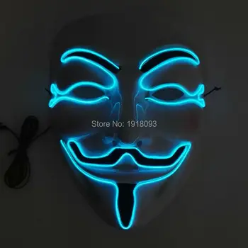 

2019 New design Transparent blue Optional Vendetta EL wire Mask Fashion Classic Halloween Mask Light-up Toys Holiday Lighting