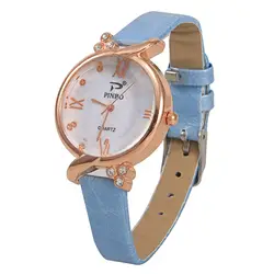 Высококачественные Женские часы с розовым золотым циферблатом, Дамская мода, кварцевый ремешок для наручных часов, часы, повседневное