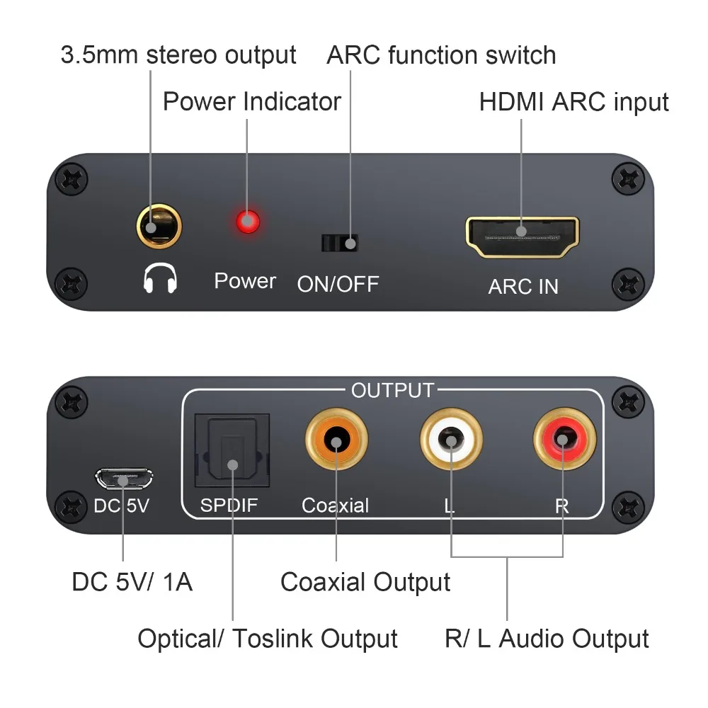 Proster алюминиевый ARC аудио адаптер HDMI аудио экстрактор цифро-аналоговый ARC аудио конвертер SPDIF коаксиальный RCA 3,5 мм разъем