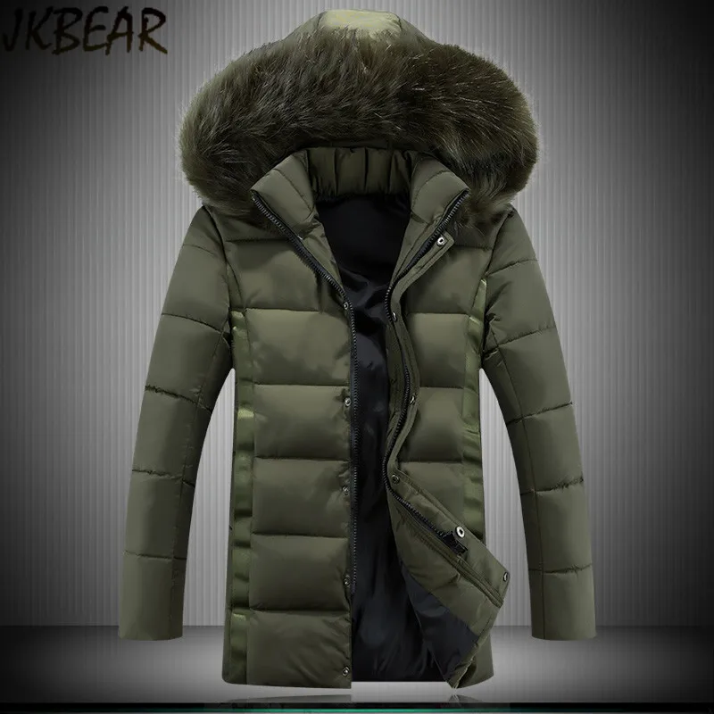 2016 Winter Men’s Slim Fit Fur Hooded Warm Parka Middle Long Military Army Green Coat with Big Detachable Hood Plus Size M-5XL