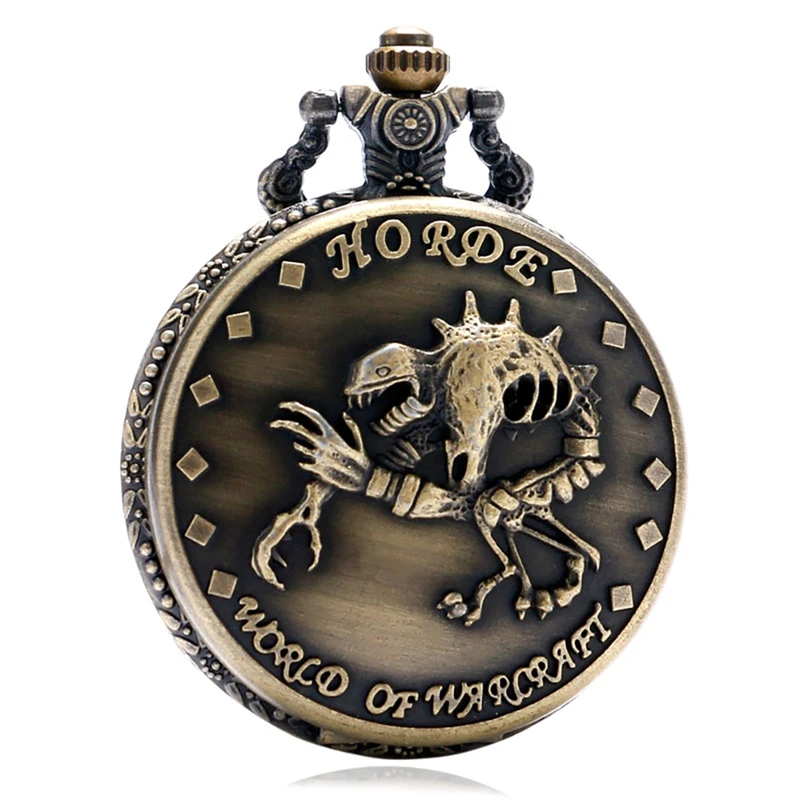 Винтаж стимпанк Бронзовый Прохладный удивительный World Of Warcraft кварцевые карманные часы Для мужчин Цепочки и ожерелья кулон с цепочкой подарки часы мужские Reloj De Bolsillo подарки