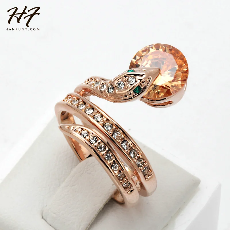 Top Quality R149 Snake Show Bead Ring Rose Gold Color Austrian Orange Crystals Full Sizes Rings for Women Wholesale - Image 2