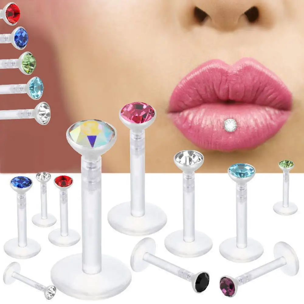 Lot of 14pcs Bioplast Flexible Labret Stud Lip Piercing Ring 16g Ear Cartilage Tragus Helix Piercing