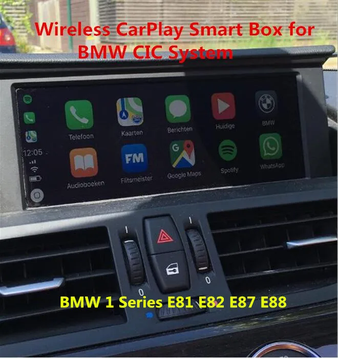 Aftermarket OEM Беспроводная коробка CarPlay для BMW 1 серии E81 E82 E87 E88 CIC Поддержка камеры заднего вида