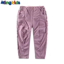 Mingkids девочка брюки теплый хлопок мода подкладка осень весна лето удобные брюки светло фиолетовый брюки с хлопковой подкладкой европейский размер регулируемый пояс резинка поддержка коллективные закупки опт