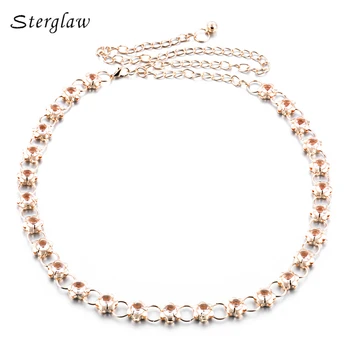 

Metal rhinestone metal waist chain belt for women cinturones mujer 2020 hot Silver cinturon flores female belt sterglaw F004